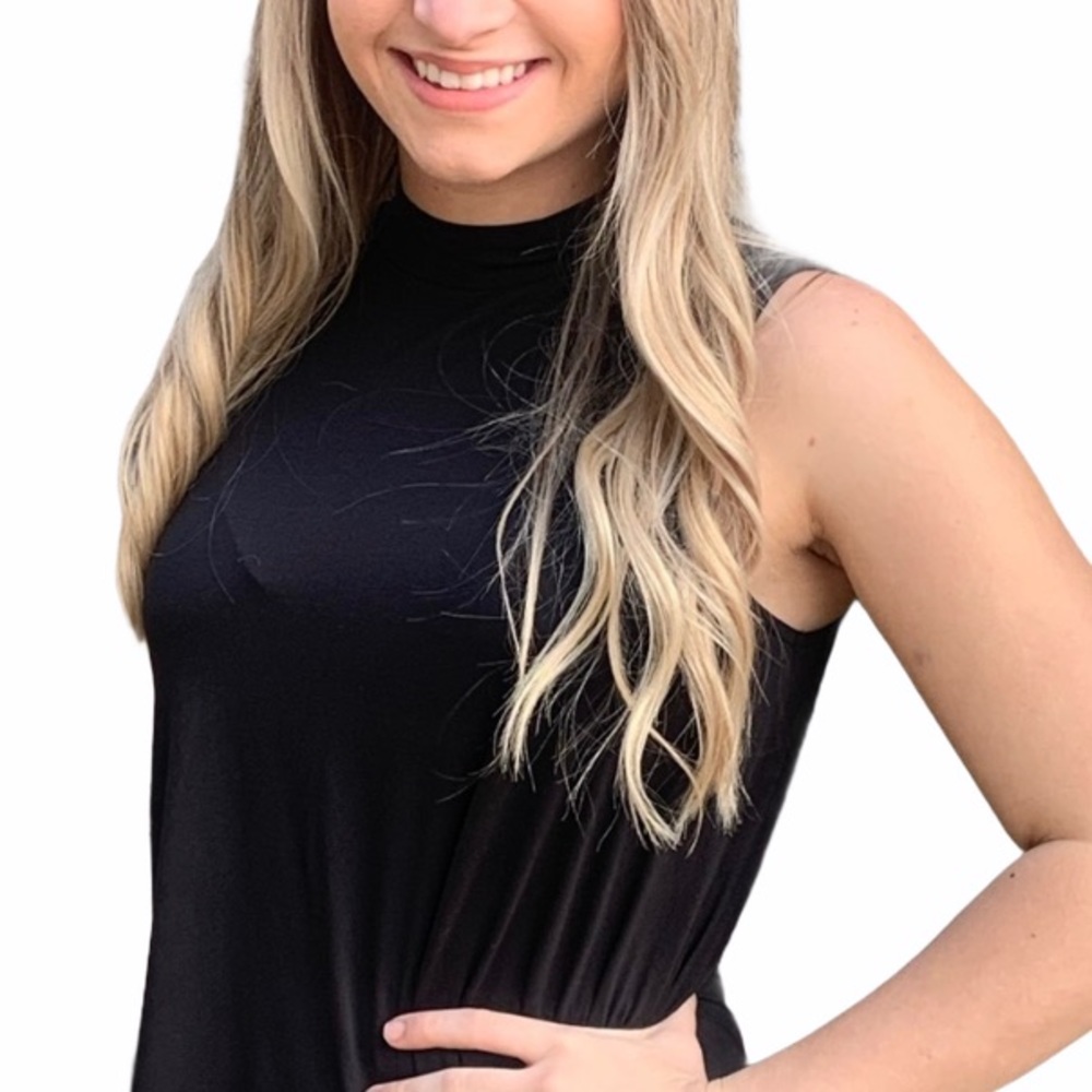 Sweet Teas Pink Rose Sleeveless Top Black XS